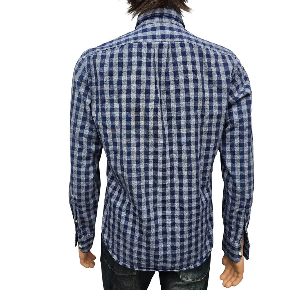 J. Crew Jaspe Cotton Shirt Blue Gray Gingham Slim Fit Long Sleeve Mens M A9329